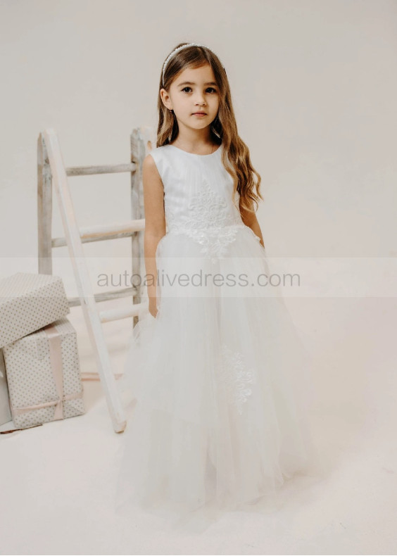 Ivory Lace Pleated Tulle Graceful Flower Girl Dress